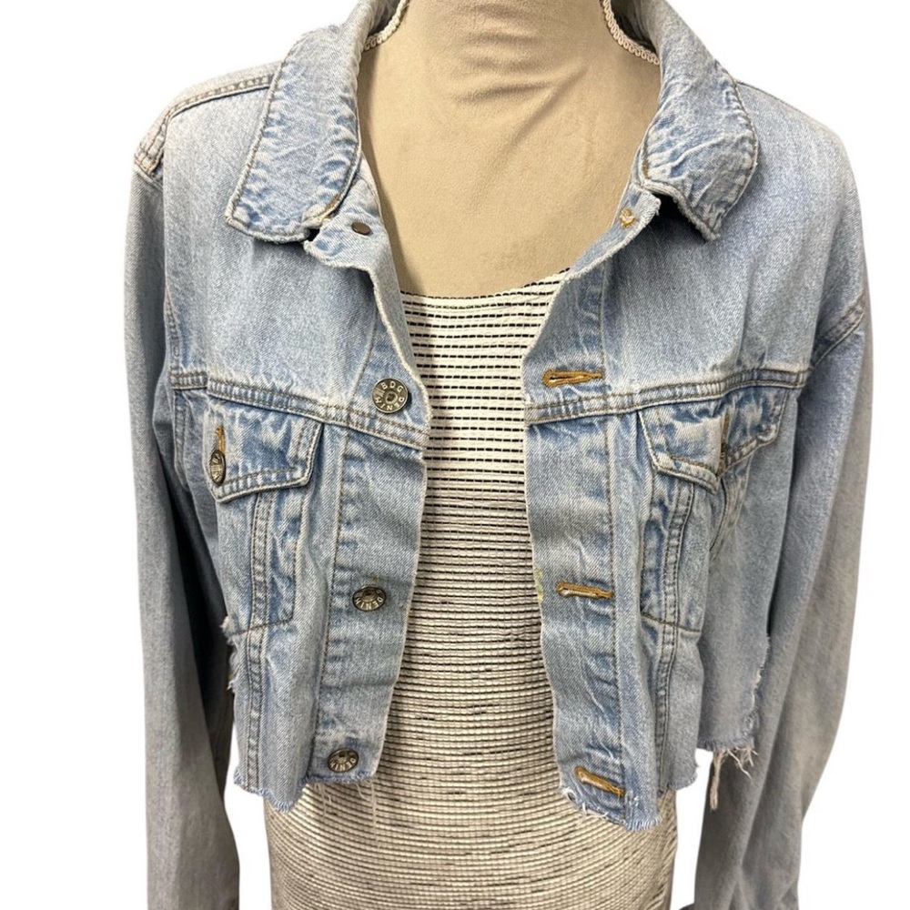 BDG Light Blue Cropped Distressed Denim Jacket